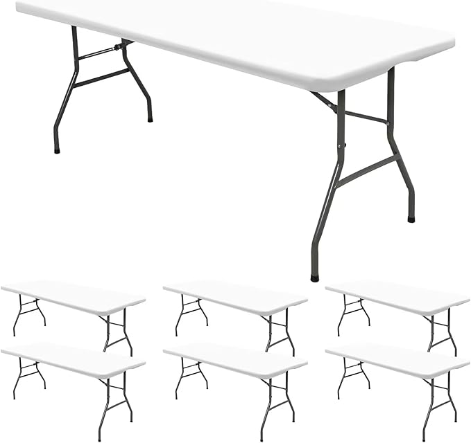 6 Pack Stretch Fabric Table Top Cap Cover, fits 6' Tables, Spandex Table Covers Washable Elastic Universal Rectangle Tablecloth Protector for Indoor Outdoor Party Picnic Wedding, White, 30" W x 72" L