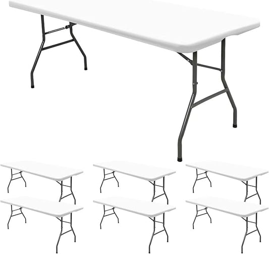 6 Pack Stretch Fabric Table Top Cap Cover, fits 6' Tables, Spandex Table Covers Washable Elastic Universal Rectangle Tablecloth Protector for Indoor Outdoor Party Picnic Wedding, White, 30" W x 72" L