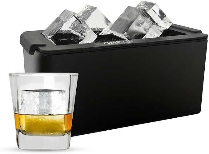 Clearcube Crystal Clear Ice Cube Maker - 6 Piece Directional Freezing System - Makes 8 Jumbo 2 Inch Crystal Clear Ice Cubes - No Odor Lid No Freezer Burn - Perfect for Whiskey Cocktails and More