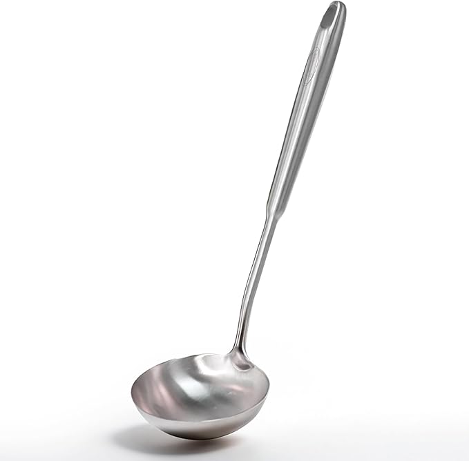 Deep Stainless Steel 13.7 Inches Newness Soup Ladle,[Rustproof, Heat Resistance, Integral Forming]Resilient 304 Stainless Steel Soup Spoon with Vacuum Ergonomic Round Handle, Cooking Spoon for Kitchen