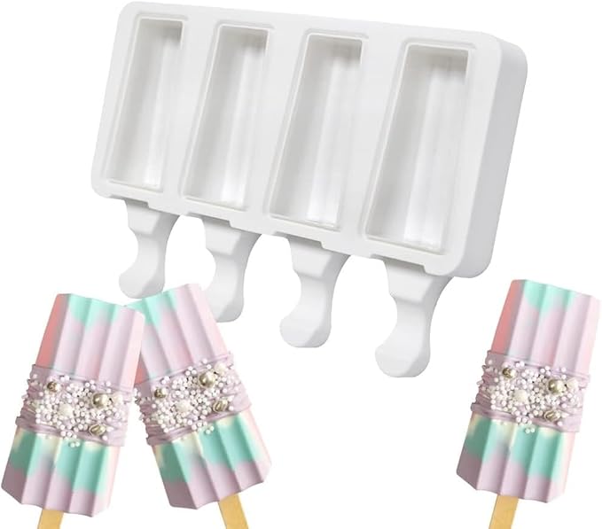 1 Pack Cute Stripe Shape Popsicle Molds Silicone Ice Pop Molds 4 Cavities Popsicle Molds for Kids Adults Ice Cream Mold Cakesicles Mould DIY Popsicle Maker Homemade Popsicle Silicone Molds N
