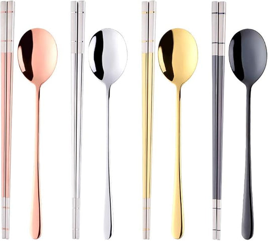 Buyer Star 4 color Square Chopsticks and Spoons Set Metal Stainless Steel Spoons Chopsticks Set