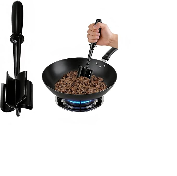 Meat Chopper, Hamburger Grinder, Premium Heat Resistant Masher for Ground Beef, Burger Grinder, Potato Masher, Nylon Potato Mix Tool, Safe, Non-Stick, Mix and Chop Kitchen Tool - Black