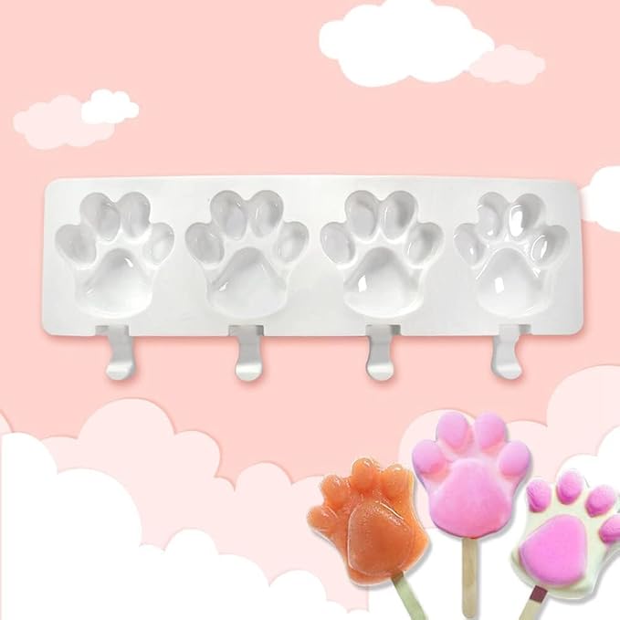 1 Pack Cute Paw Shape Silicone Ice Pop Molds - 4 Cavities for Kids & Adults - DIY Popsicle Maker