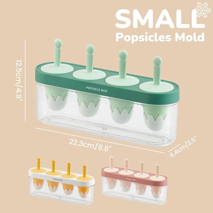 Silicone Small Mini Popsicles Molds, 4 Easy-release Homemade Ice Pop Molds Set with Sticks, BPA Free (Green)