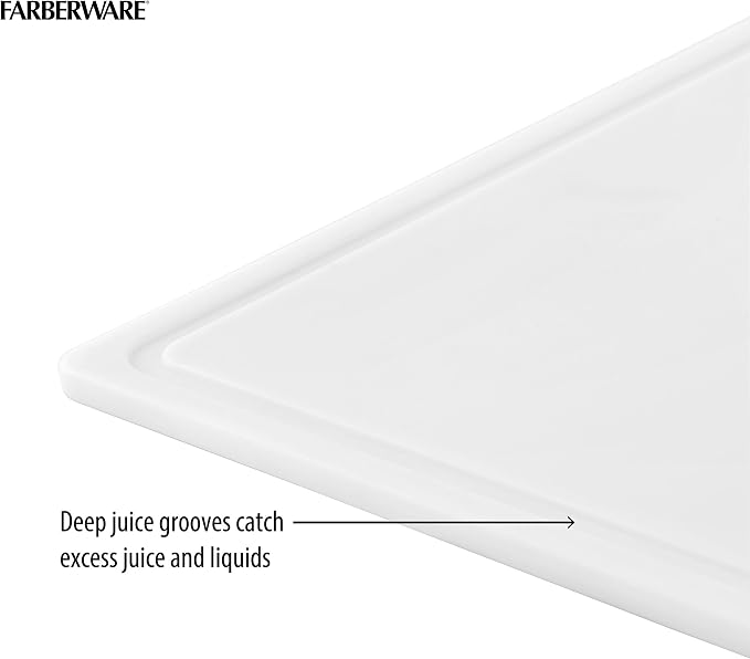 Farberware Cutting Board for Kitchen, Extra Large 15 x 20 Inch Plastic Cutting Board with Deep Juice Groove, Reversible, Dishwasher Safe, White