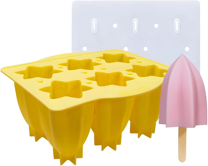 Silicone Popsicle Mould With Lid,Popsicle Molds 6 Pieces Ice Pop Molds BPA Free Popsicle Mold Reusable Easy Release Ice Pop Make Homemade children DIY ice cream food grade Mold (star fruit-yellow)
