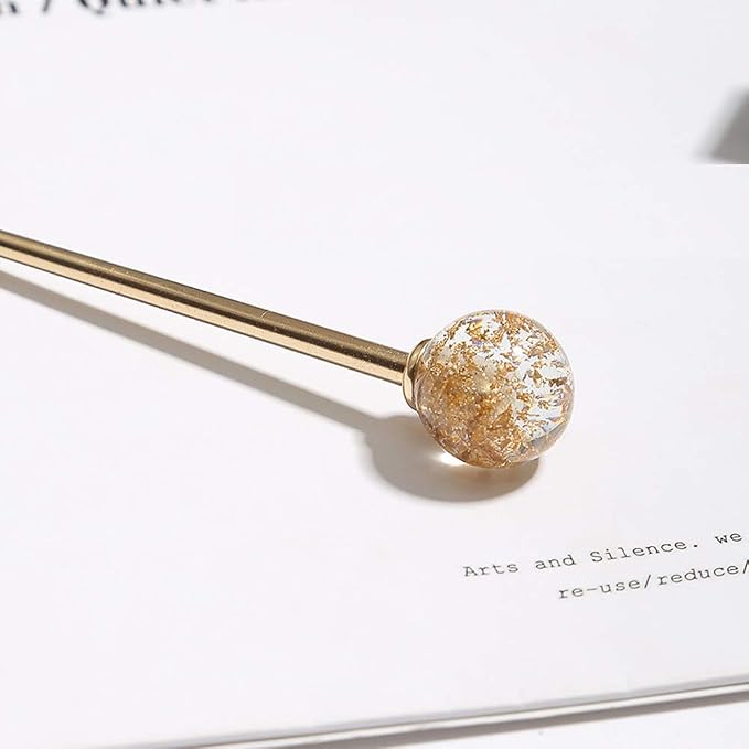 2Pcs Simple Elegant Round Ball Metal Hair Stick Fork Chignon Pin Lollipop Shape Decorative Hairpin Chopsticks Hair Jewelry for Women Lady Teen Fashion Hair Updo Making Accessories, Silver and Gold