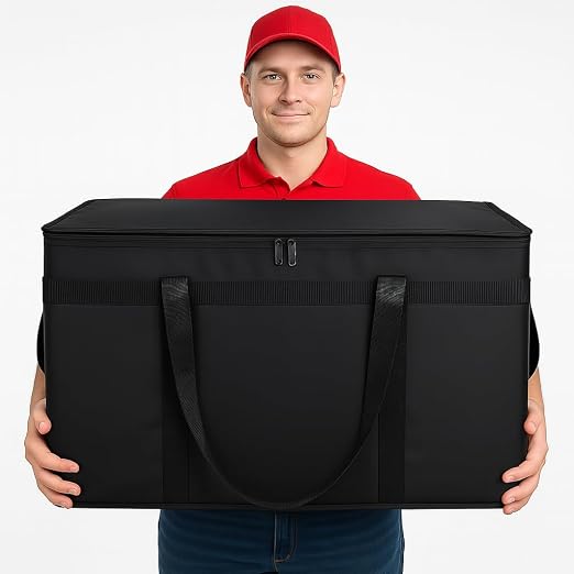 Bodaon Insulated Food Delivery Bag, XXXL Reusable Warming Bag, Black, 1Pk | Pizza Delivery Bags for Hot and Cold Food, Commercial, Large Capacity, Catering Cooler Bag for Rideshare, Warmers for Parties