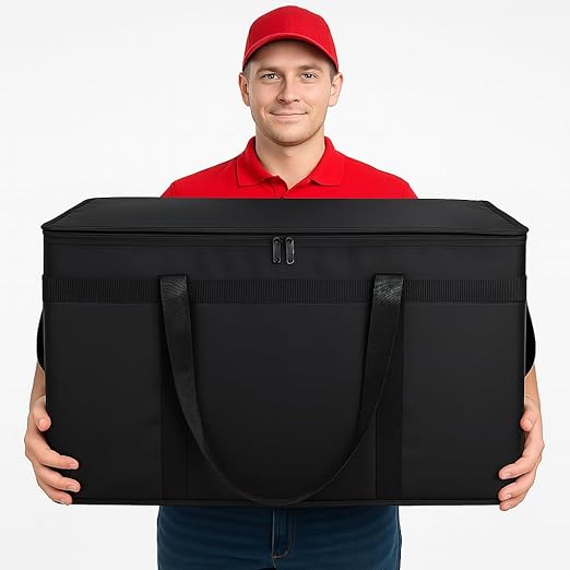 Bodaon Insulated Food Delivery Bag with Hard Bottom, XXXL, Black, 2 Pack | Heavy Duty Thermal Catering Tote for Hot Pizza, Cold Drinks & Meal Boxes for Delivery Staff, Restaurants, and Outdoor Events