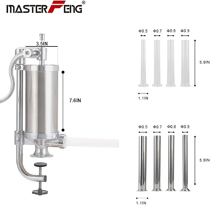 Sausage Stuffer, Stainless Steel Homemade Sausage Maker Vertical Meat Filling Kitchen Machine, Packed 8 Stuffing Tubes (2.5LBS VERTICAL)