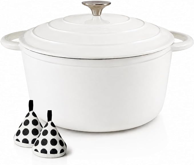 5 QT Enameled Cast Iron Dutch Oven with Self-Basting Lid, Heavy Duty Enamel Coated Soup Pot for Slow Cooking, Stews, Roasts & Bread Baking, Moisture Retention Cooking Pot, Oven Safe to 500°F