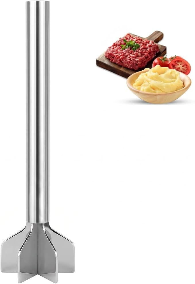 Meat Masher Stainless Steel, Heavy Duty Ground Beef Masher, 6-Blademeat Meat Chopper Potato Masher Hamburger Smasher, Dishwasher Safe (L, Stainless Steel)