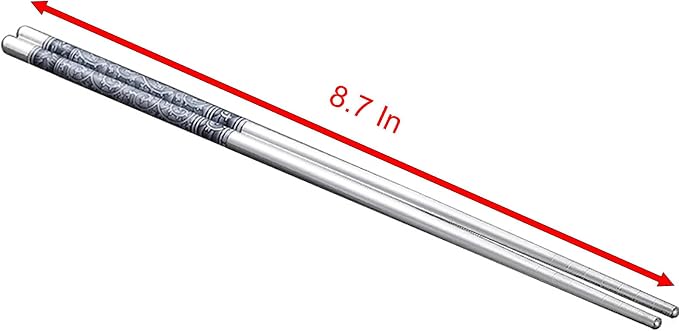 Stainless Steel Chopsticks, 10 Pairs 8.7 Inch Lightweight Knurling Non-Slip Reusable Chinese Chopsticks for Kitchen (10)