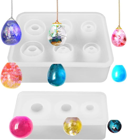 DLAND 2 Pcs Ball Silicone Resin Molds, Sphere Bead Resin Epoxy Universe Spheroid Molds, Pendant Casting Molds for DIY Jewelry Making