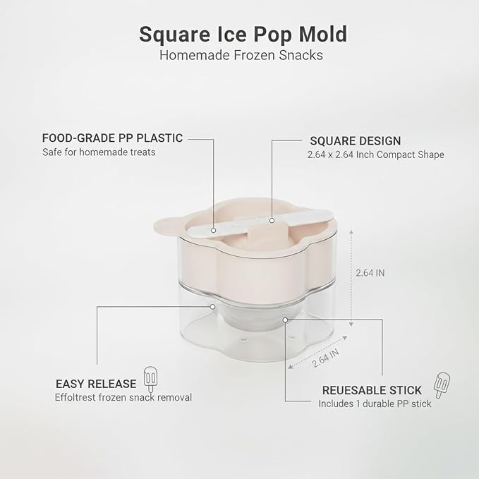 Easy-Use Square Popsicle Mold, Compact PP Plastic Tray for Homemade Frozen Treats, 2.64 Inch Design (1 Piece)