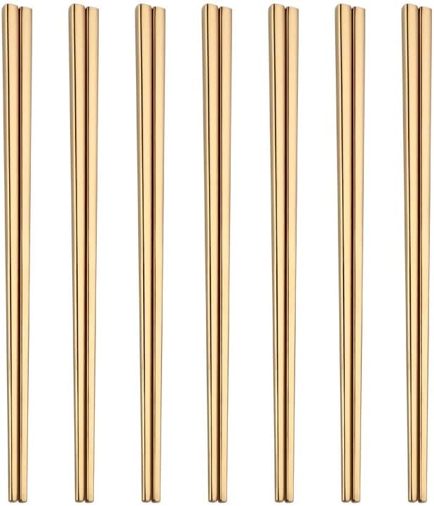 Stainless Steel Chopsticks,Reusable ,Dishwasher Safe , Easy to Use（7 PCS,golden）