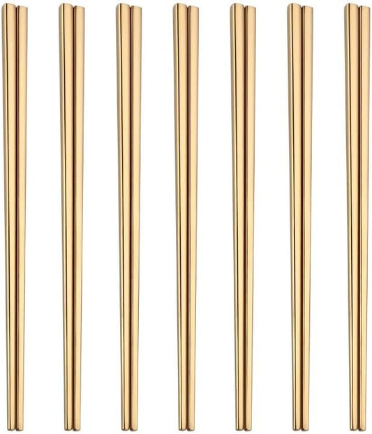 Stainless Steel Chopsticks,Reusable ,Dishwasher Safe , Easy to Use（7 PCS,golden）