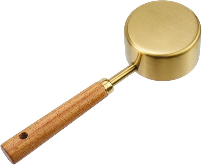 1/3 Cup Stainless Steel Measuring Cup with Wooden Handle, 80ml | Gold Metal Measuring Scoop, 80ml Measuring Spoon, For Baking, Cooking, Wet and Dry Ingredients