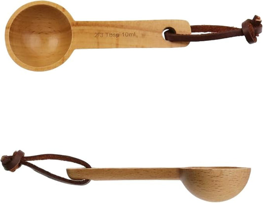 2pcs 10ml Wood Measuring Spoon and Scoop Wooden Tablespoon 10ml Measuring Scoop 2/3 TBSP Retro Coffee Spoons for Dry Ingredients Ground Tea Spice (Wood Color, 2/3TBSP)