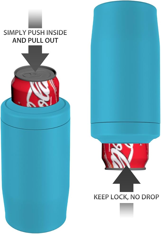 Morefeel 4-in-1 Insulated Can Cooler for 12 oz Cans & Bottles | 304 Stainless Steel Can Holder Fits 12 Oz Slim Cans, Standard Cans, Beer Bottles & Works as A Open Cup; Dishwasher Safe