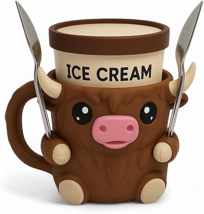 Ice Cream Pint Holder – Fits Standard Pints – Dual Spoon Sockets – Keeps Hands Warm – Fun Unique Designs with Vibrant Colors – Reusable Ice Cream Sleeve - Ramen Noodle Holder (Cow)
