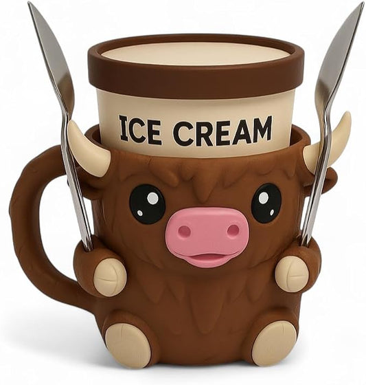 Ice Cream Pint Holder – Fits Standard Pints – Dual Spoon Sockets – Keeps Hands Warm – Fun Unique Designs with Vibrant Colors – Reusable Ice Cream Sleeve - Ramen Noodle Holder (Cow)