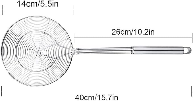 Spider Strainer Skimmer, Swify Stainless Steel Asian Strainer Ladle Frying Spoon with Handle for Kitchen Deep Fryer, Pasta, Spaghetti, Noodle, 5.5 Inch