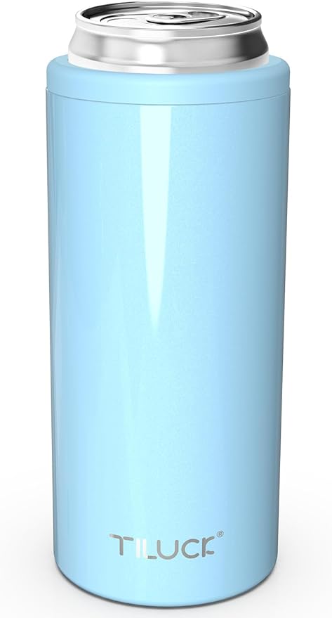 TILUCK Skinny Can Cooler, Stainless Steel Insulated Slim Cans, 12 oz | Beer & Hard Seltzer, Doucle-Walled Stainless Steel Insulated Slim Cans, Slim 12 oz (Glitter Sky)