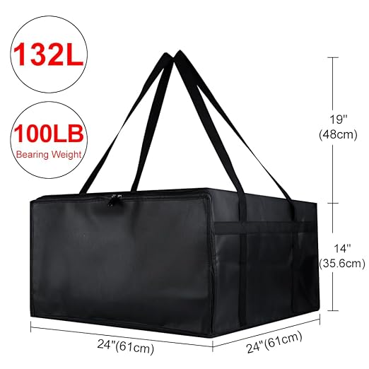 Insulated Pizza Delivery Bag for Carry Hot, 24" x 24" x 14" Insulated Food Delivery Bag, Grocery Cooler Bags for Catering/Doordash, Commercial Food Warmers（Black, 1Pk） | Carrier Warmer for Hot/Cold Food, Insulated Food Delivery Bag, Insulated Grocery C...