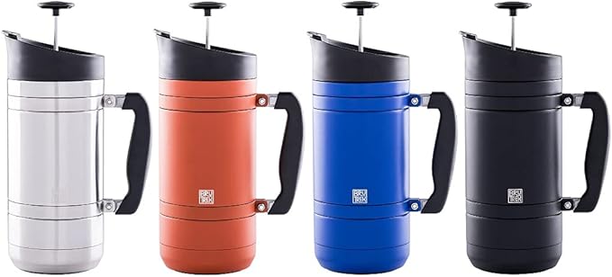 BruTrek BaseCamp Coffee Press - Double Wall Insulated Stainless Steel - Bru-Stop Technology, No Grounds in Coffee, No Spill Lid (Obsidian, 48 fl.oz)