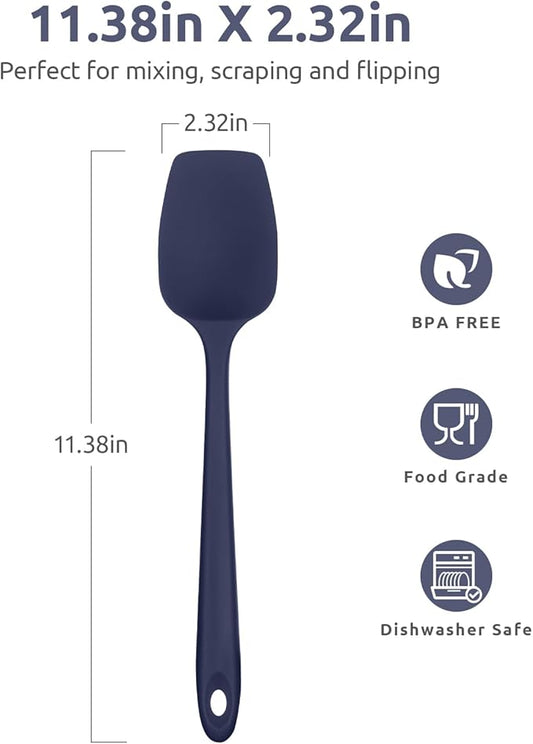 U-Taste Silicone Cooking Spoon Spatula: 480ºF Heat Resistant Food Grade 11.38" Flexible Rubber Kitchen Spoonula, Seamless Pastry Bowl Scraper for Mixing Scraping in Nonstick Cookware (Midnight Blue)