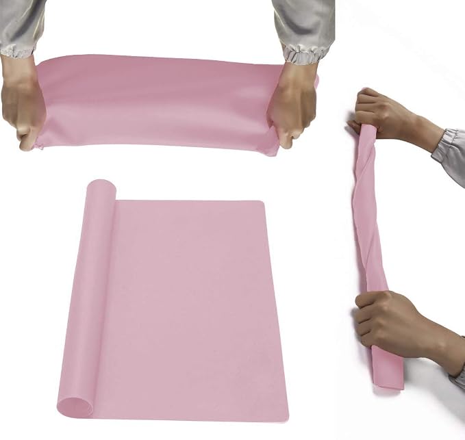 23.6'' by 15.7''Flexible Silicone Placemat Non Slip Waterproof Heat Resistant Dinner Table Mat (Light Pink-1 Pcs)