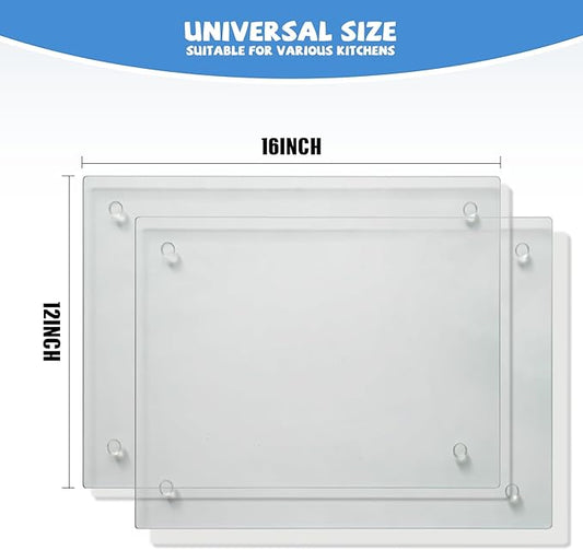 Tempered Glass Cutting Board for Kitchen, Clear Glass Board for Countertop, Heat Resistant, with Non-Slip Feet, 12x16" 2 Pcs Clear
