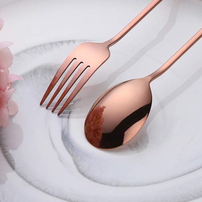Buyer Star Stainless Steel Korean Chopsticks Spoons and Fork Set, 2 Pack Reusable Forks and Spoons Silverware Korean Utensil Set, Portable Utensils Dinnerware for Home (Rose Gold)