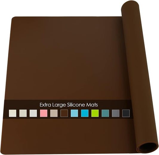 Extra Large Silicone Mat, Kitchen Counter Mat Placemats for Kids Silicone Mats for Countertop, Nonstick Silicone Table Mat for Baking Pastry Crafts Heat-Resistant Silicone Pad, 27.6'' x 15.7'', Coffee