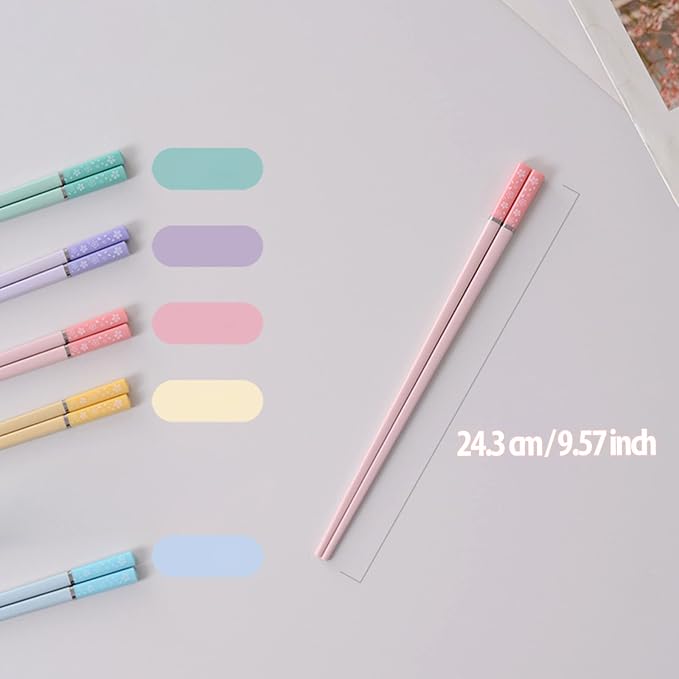 Sakura 5 Pairs Fiberglass Chopsticks, Non-Slip Reusable, Dishwasher Safe | Food-Safe, Lightweight, Matte Textured Tips, Heat-Resistant, Ideal for Sushi Ramen, Premium Gift for Family Friends, 9.5inch
