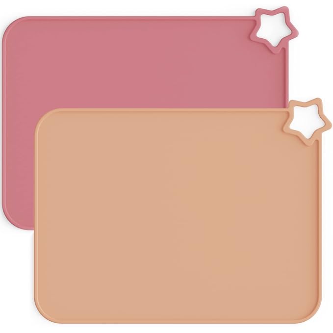 Moonkie Silicone Placemat for Babies: Toddler Table Mats for Self-Feeding | BPA-Free Non-Slip Stain-Proof Reusable Heat-Resistant Dishwasher Safe for Restaurant & Travel 2 Packs