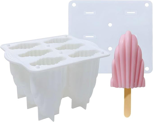 Generic Silicone Popsicle Mould With Lid,Popsicle Molds 6 Pieces Ice Pop Molds BPA Free Popsicle Mold Reusable Easy Release Ice Pop Make Homemade children DIY ice cream food grade Mold (shell-white)