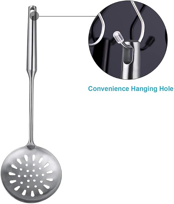 Swify Slotted Spoon Skimmer, Stainless Steel Strainer Ladle With Handle, Asian Wok Skimmer for Kitchen Cooking Deep Fryer, Draining & Frying, 15 inch