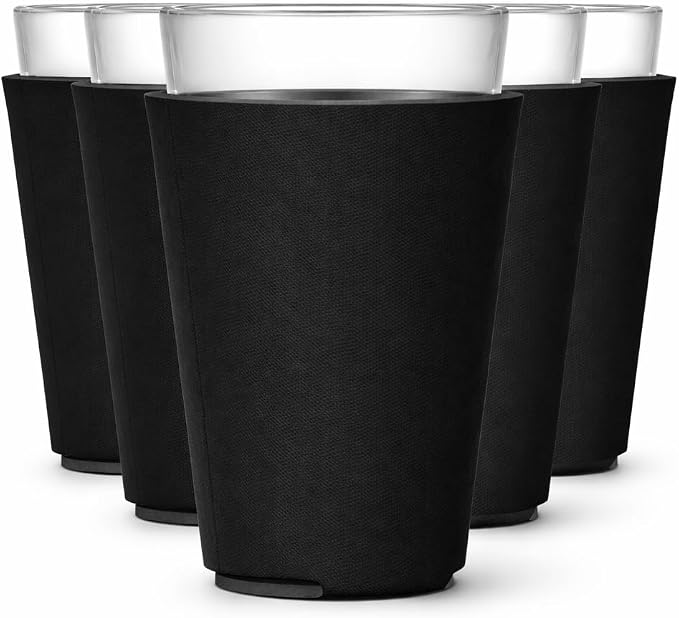 TahoeBay Blank Pint Glass Sleeves, Beer Coolers, 6-Pack, Black | Insulating Foam Cooler, 16oz Collapsible Tapered Beverage Holder, Bar Cup Insulator for Transfer Vinyl, HTV, Sublimation, DTF