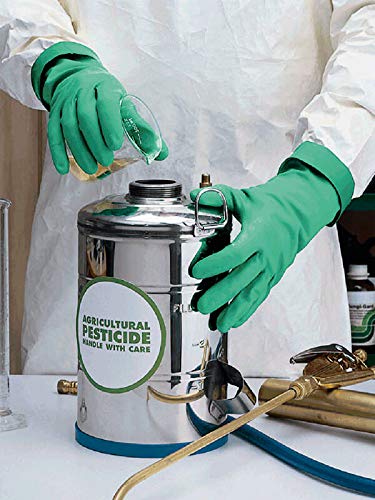 SHOWA 730 Chemical Resistant Gloves, 15-mil Nitrile with Cotton Flock Liner, 13-inch Extended Gauntlet, Bisque Grip, CE Cat III & Food Safe, Green, Large, 12-Pack
