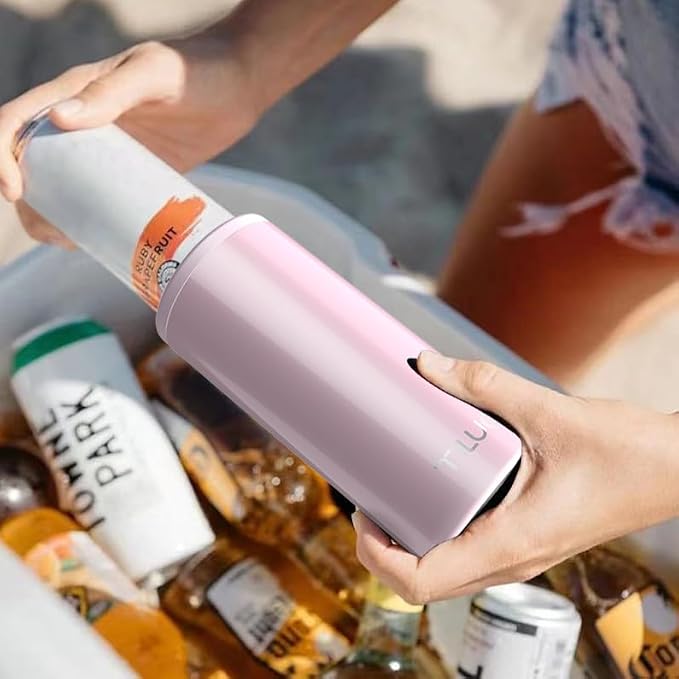 TILUCK Skinny Can Cooler, Stainless Steel Insulated Slim Cans, 12 oz | Beer & Hard Seltzer, Doucle-Walled Stainless Steel Insulated Slim Cans, Slim 12 oz(Glitter Blush)