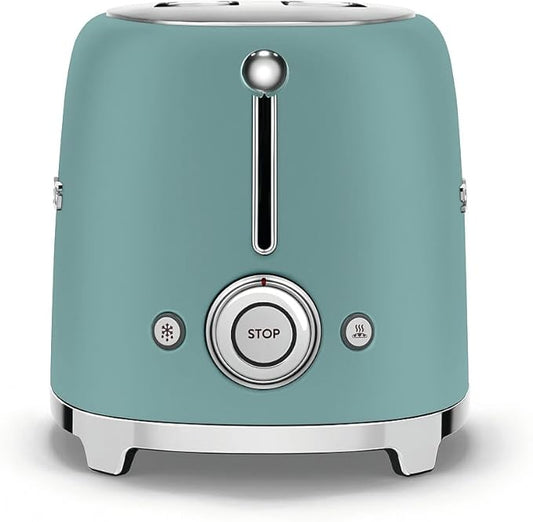 SMEG 2 Slice Toaster with 6 Presets and Defrost Function and Removable Crumb Tray (Jade)