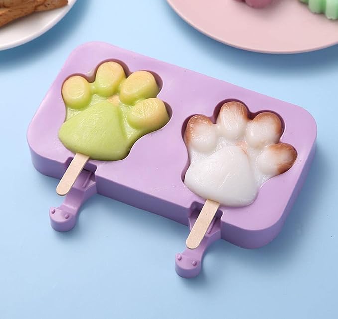 Cute Cat's Paw Popsicle Molds Silicone Paw Ice Pop Molds Homemade Popsicle Silicone Mold with 100pcs Popsicle Sticks Reusable Easy Release Cat Paw Ice Pop Maker (Cat's Paw)