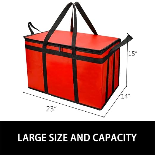 Bodaon 3-Pack Insulated Food Delivery Bag for Hot and Cold Meal, XXX-Large Cooler Bags, Grocery Tote Insulation Bag for Catering, Pizza Warmer, Red