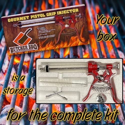 Butcher BBQ Pistol Grip Gourmet Meat Injector Syringe | Metal Handle | 50cc Pistol Grip Injection Syringe | 2 Different Needles for Different Meats | BBQ Smoker Accessories | Tailgating Accessories