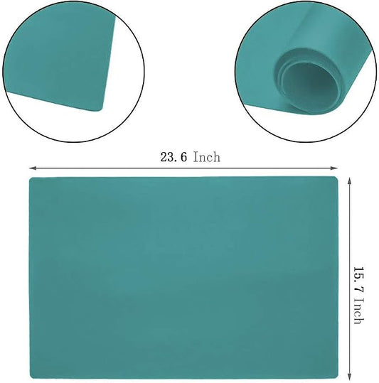 23.6'' by 15.7''Flexible Silicone Placemat Non Slip Waterproof Heat Resistant Dinner Table Mat (Dark Green-1 pcs)