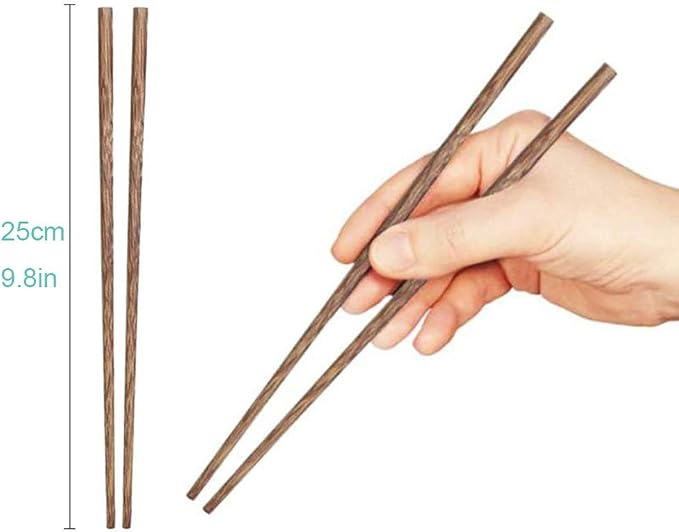 10-Pairs Wooden Chopsticks, Dishwasher Safe Chopstick,ReusableNatural Healthy, Chinese Classic Style for Kitchen, Dining Room, Gourmet, Noodles (9.8 Inch)