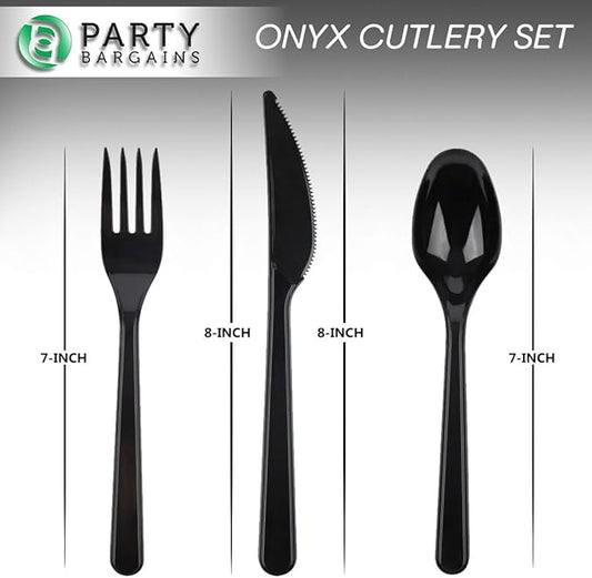 Party Bargains Disposable Cutlery set, Onyx Design, 360 Pieces: 180 Forks, 120 Spoons, 60 Knives